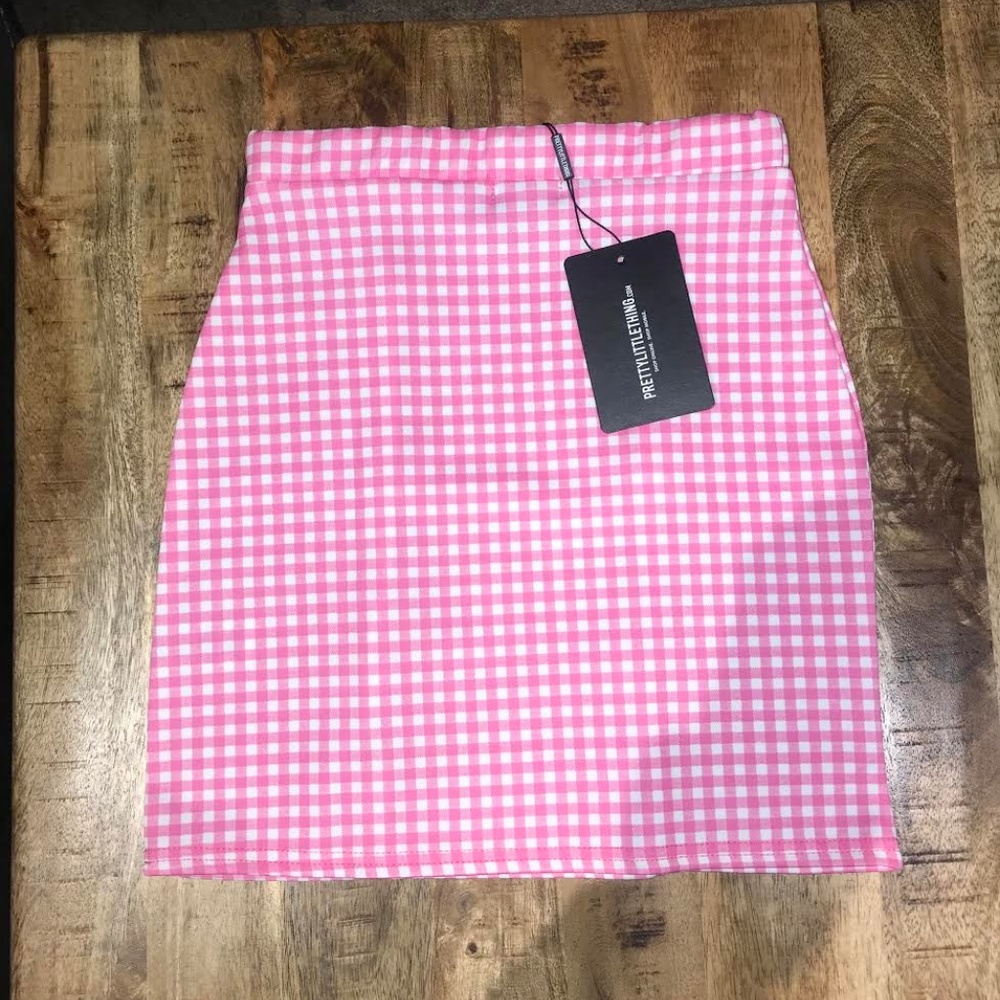 PINK GINGHAM CHECK BUTTON DETAIL MINI SKIRT - Picture 2 of 3